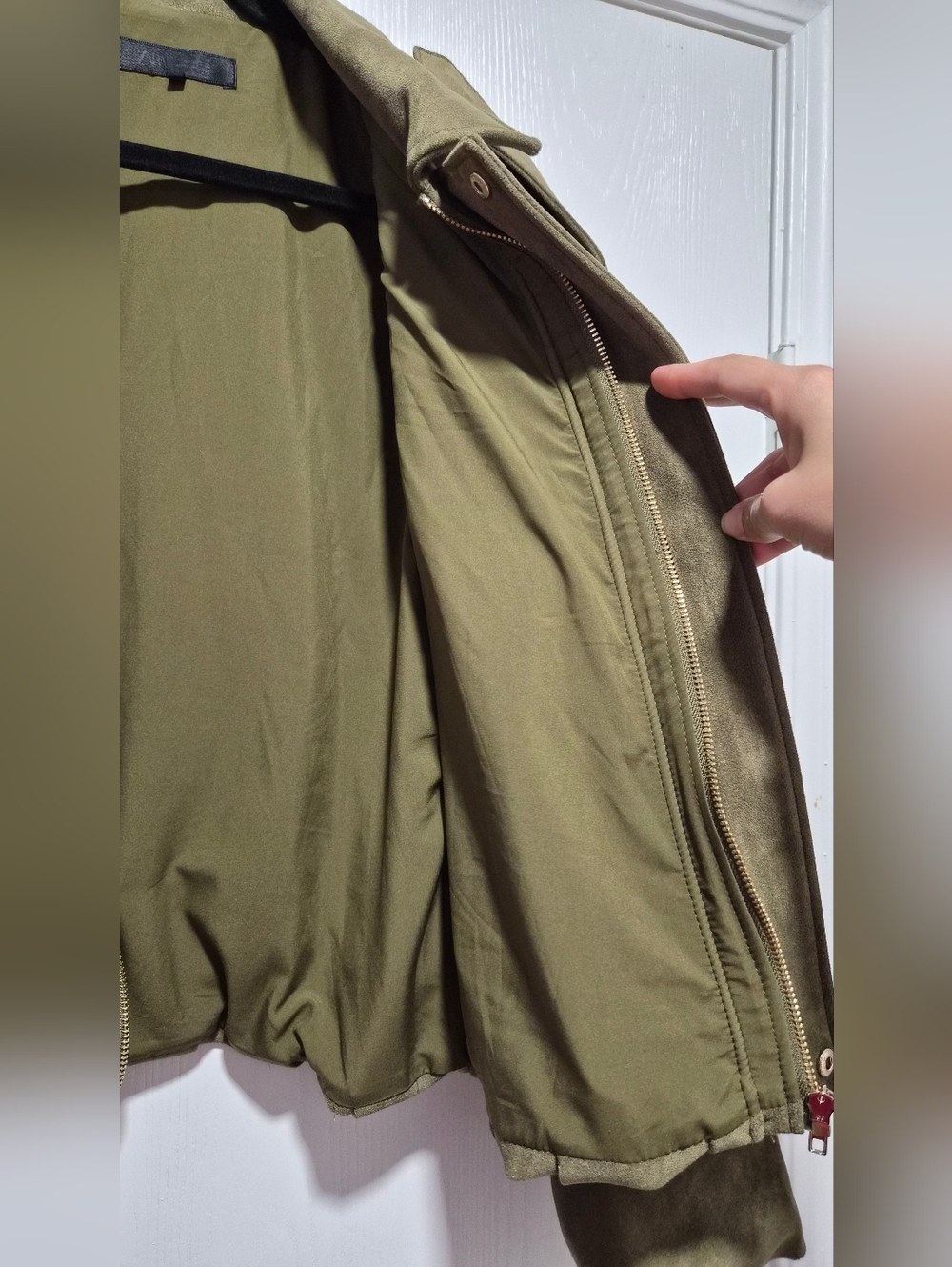 Zara Viral Faux Suede Olive Green Bomber Jacket Size Small - Picture 10 of 11